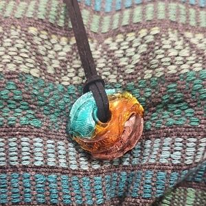 Stamped MURANO Glass Pendant With Leather Strap